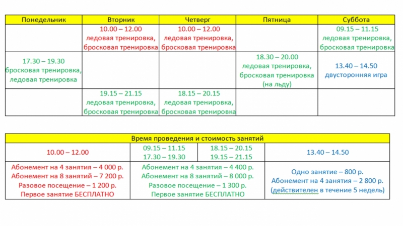 Расписание ХТЦ