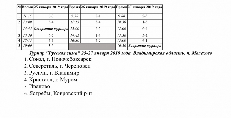 Расписание игр